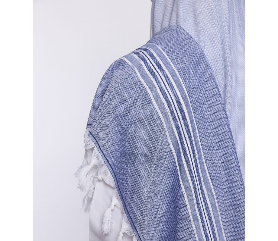 Shir Wool Non Slip Prayer Shawl - Contemporary Denim Stripes