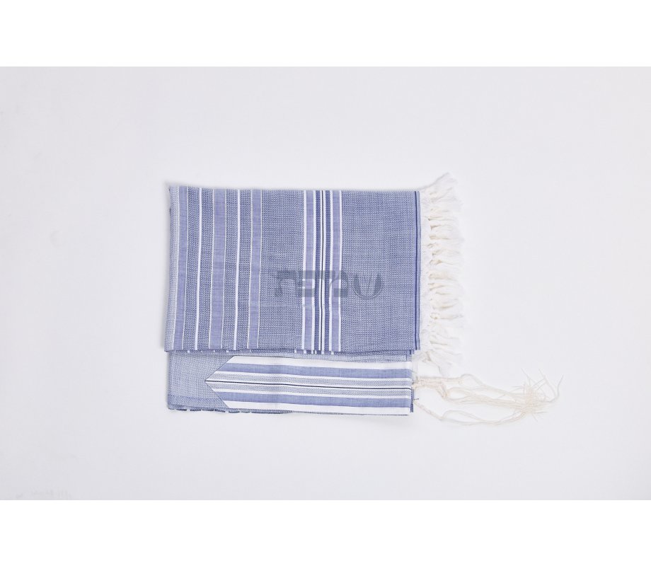 Shir Wool Non Slip Prayer Shawl - Contemporary Denim Stripes