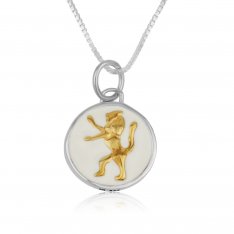 Sterling Silver Necklace with Circle Pendant, Gold Plated Lion of Judah on White