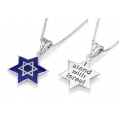 Sterling Silver Pendant Star Necklace - Blue Enamel Star of David with Loyalty Words