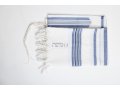 Victory LaMenatzeach Wool Tallit Non Slip Prayer Shawl - Denim Blue and Silver Stripes