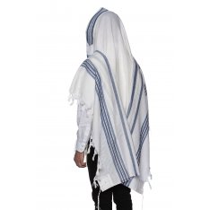 Victory LaMenatzeach Wool Tallit Non Slip Prayer Shawl - Denim Blue and Silver Stripes