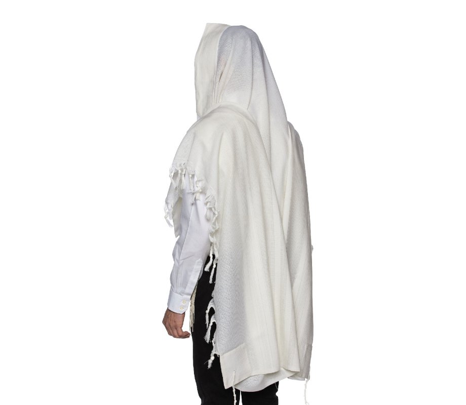 Victory LaMenatzeach Wool Tallit Non Slip Prayer Shawl - Pure White