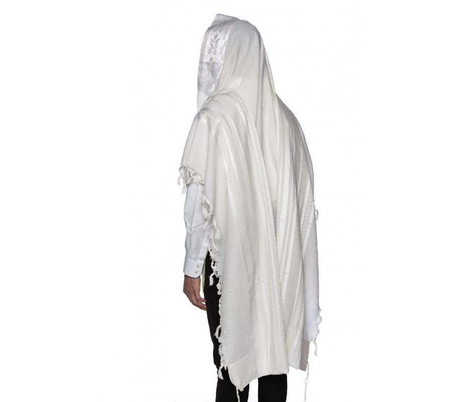 Victory LaMenatzeach Wool Tallit Non Slip Prayer Shawl - Shiny White Stripes