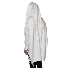 Victory LaMenatzeach Wool Tallit Non Slip Prayer Shawl - White and Silver Stripes