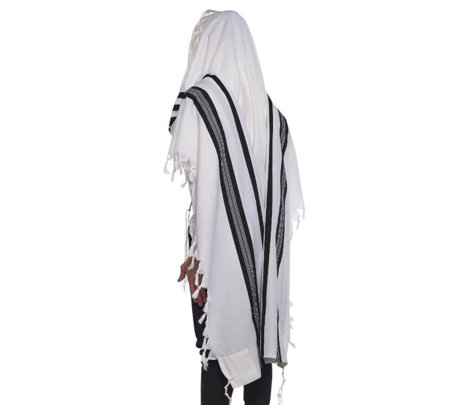 Yishtabach Praise Wool Non Slip Prayer Shawl - Black Stripes