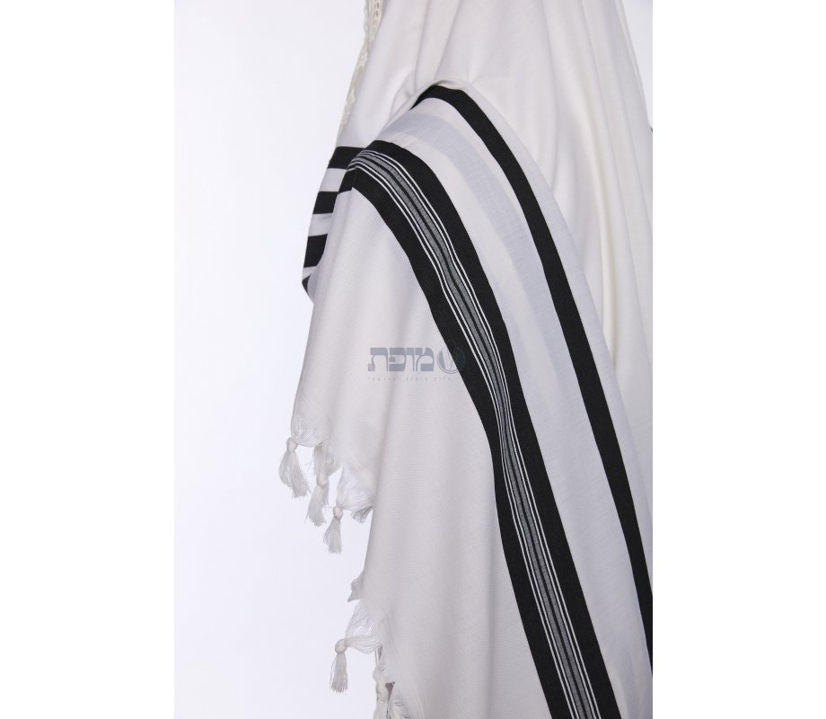 Yishtabach Praise Wool Non Slip Prayer Shawl - Black Stripes