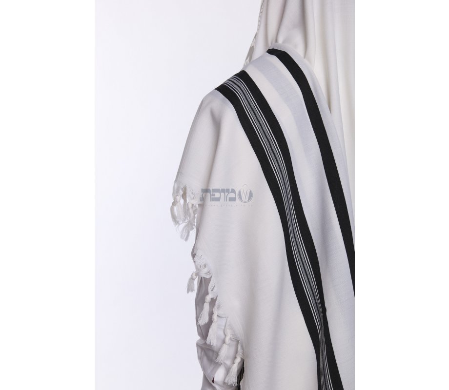 Yishtabach Praise Wool Non Slip Prayer Shawl - Black Stripes