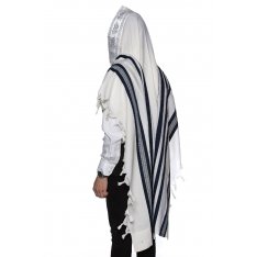 Yishtabach Praise Wool Non Slip Prayer Shawl - Dark Navy Stripes