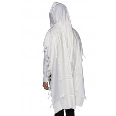 Yishtabach Praise Wool Non Slip Prayer Shawl - Shiny White Stripes